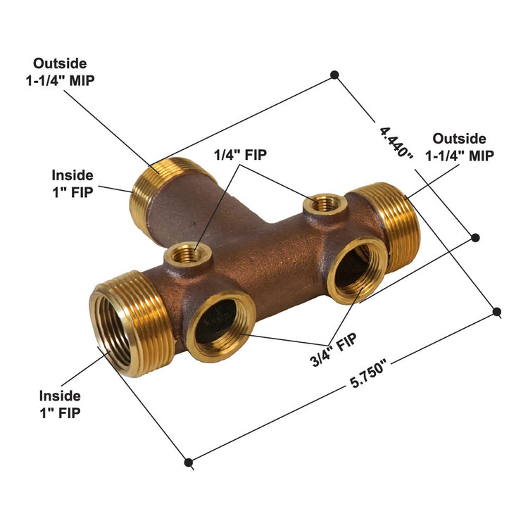 Long Cast Tank Tee – Heavy-Duty No Lead Brass Tee for Pressure Tank Installations | Durable and Corrosion-Resistant | BATNL1-1/4