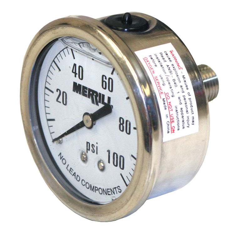 Dial Liquid-Filled Stainless Steel Pressure Gauge – 304 Mount, No Lead | PGLSS
