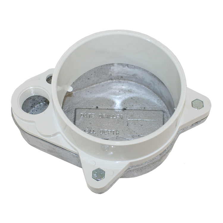 WCOP Series Sanitary Aluminum Top Watertight Well Cap with Conduit Tapping and Vent and Optional Ground Lug– PVC Base