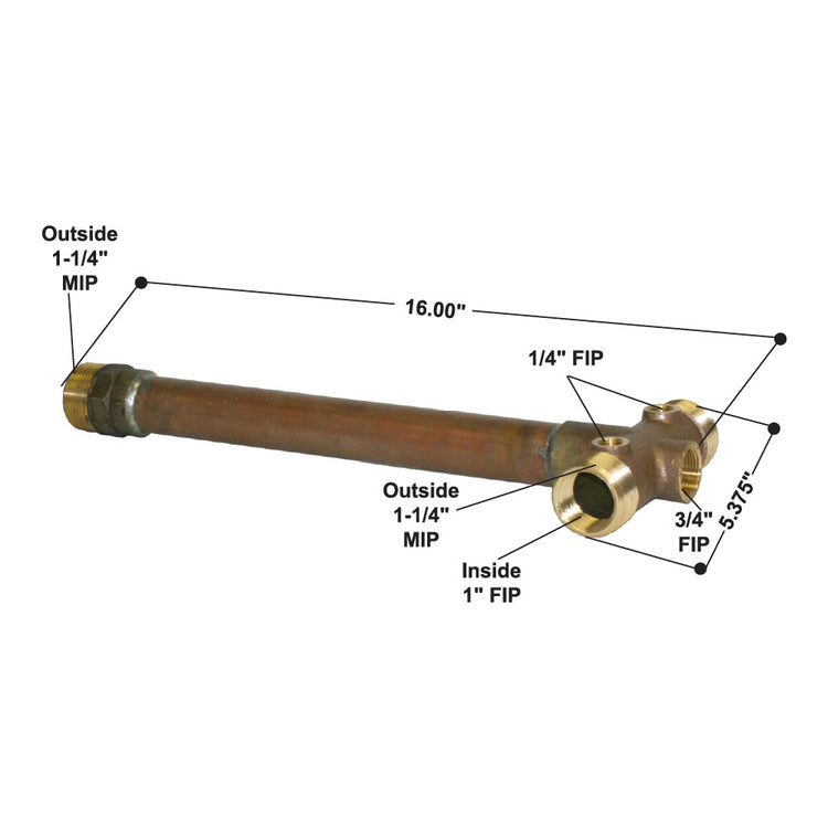 1-1/4" No-Lead Brass Tank Tee – Fabricated Male Tank Connection | BATNL125