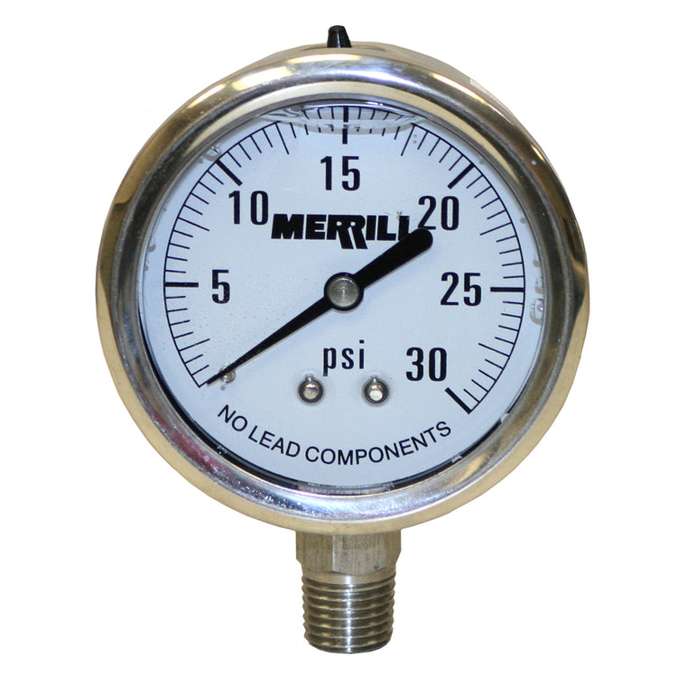 No-Lead Liquid-Filled Stainless Steel Connection Pressure Gauge 2 1/2" Dial – 304 Stainless Steel Case