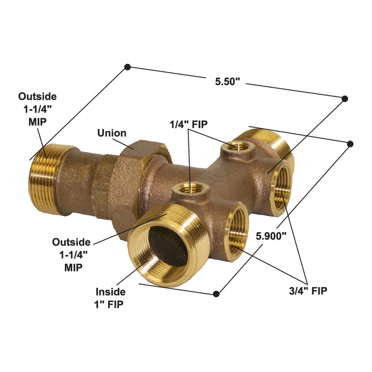 1-1/4" No-Lead Cast Brass Tank Tee with Union – Durable Plumbing Fitting | BATNL1-1/4U