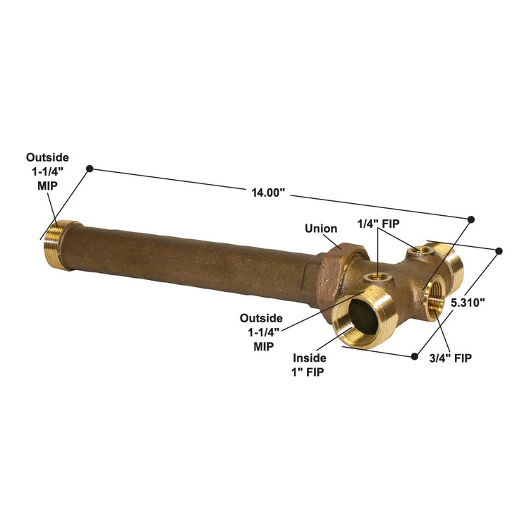 1-1/4" No-Lead Cast Brass Tank Tee with Union – Durable Plumbing Fitting | BATNL1-1/4U
