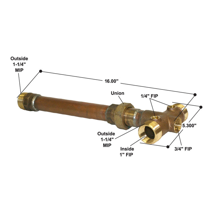 1-1/4" Fabricated No Lead Brass Tank Tee with Male Tank Connection and Union – Heavy-Duty Plumbing Connection | BATNL1-1/4UF