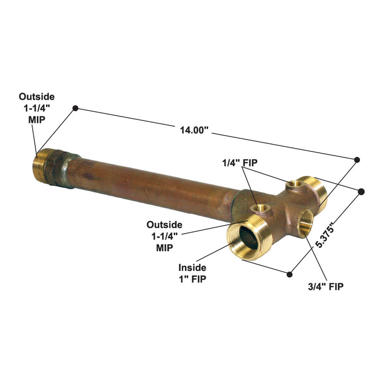 1-1/4" No-Lead Brass Tank Tee – Fabricated Male Tank Connection | BATNL125
