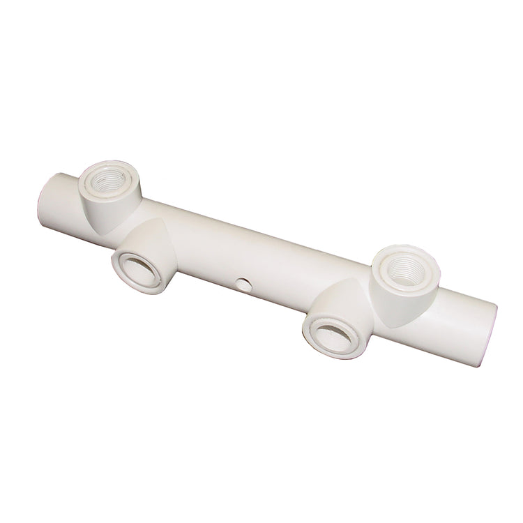 PVC Manifold with Top and Front Tapping – Heavy-Duty Sch. 120 Water Well Tee with Reinforced Schedule 40 Sleeve Inside Tappings
