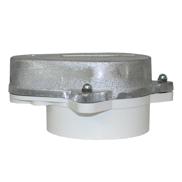 WCOP Series Sanitary Aluminum Top Watertight Well Cap with Conduit Tapping and Vent and Optional Ground Lug– PVC Base | WCOP
