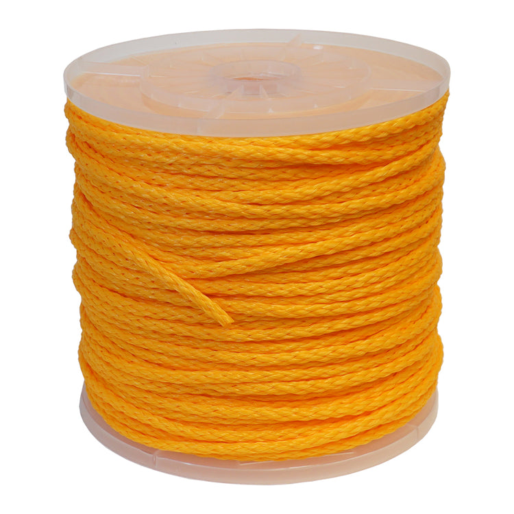 Twisted or Braided Safety Rope – 1/4" Polypropylene | 1000 lb. Test, Yellow, Plastic Spool | SSR
