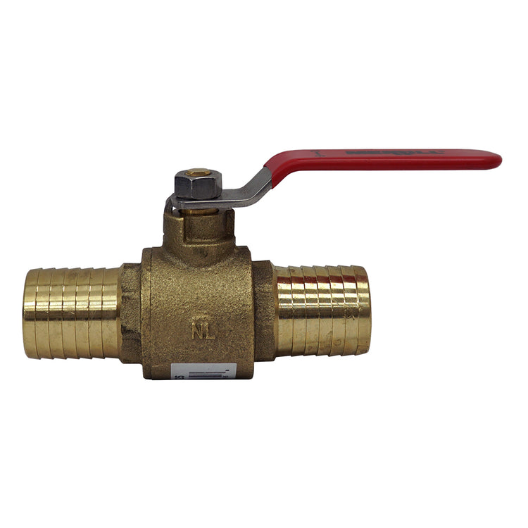 No-Lead Brass Ball Valve – Insert Barb x Insert Barb, Full Port, Teflon Seals