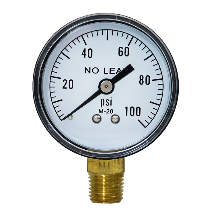 2" Dial Pressure Gauge No Lead Brass Connection– Plastic Case, Water & Air Compatible