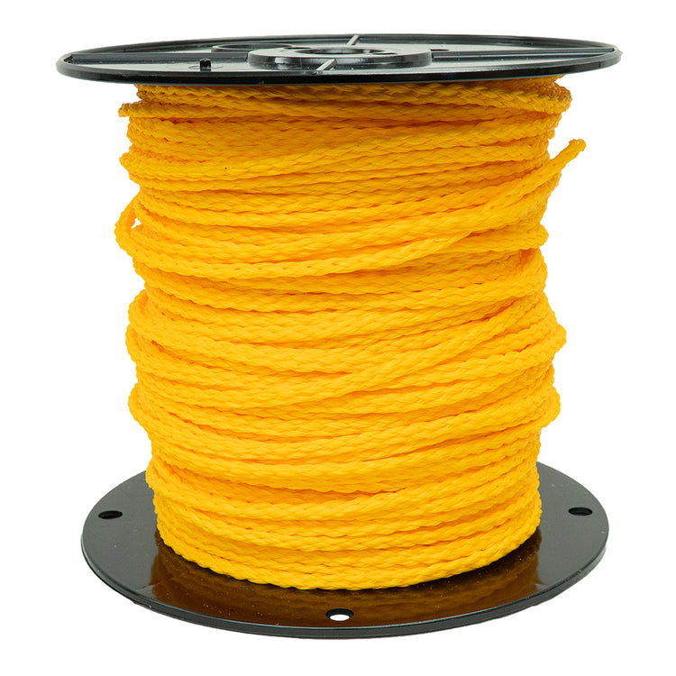 Twisted or Braided Safety Rope – 1/4" Polypropylene | 1000 lb. Test, Yellow, Plastic Spool | SSR
