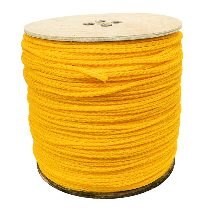 Twisted or Braided Safety Rope – 1/4" Polypropylene | 1000 lb. Test, Yellow, Plastic Spool | SSR