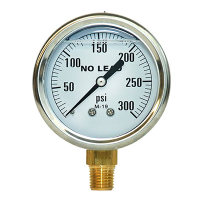 No Lead Liquid Filled Pressure Gauges - 300 Series Stainless Steel Case